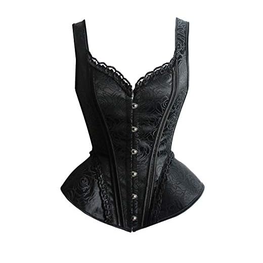 SZIVYSHI Donna Sexy Steampunk Vintage Overbust Gotico Cinturino Corsetto Bustino Top Nero L