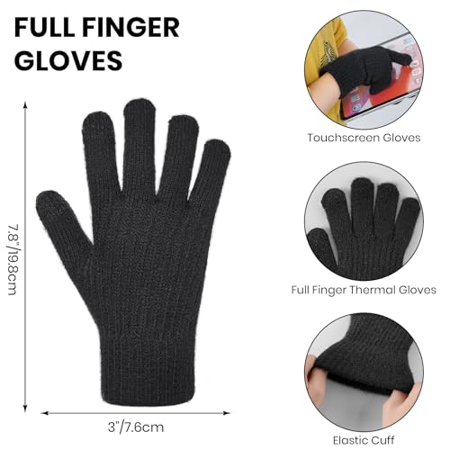 Tavaleu Kids Winter Beanie Hat Scarf Touchscreen Gloves Set for Boys Girls 8-15 Years Warm Skull Cap Fleece Lined Knitted Hat Dark Black4