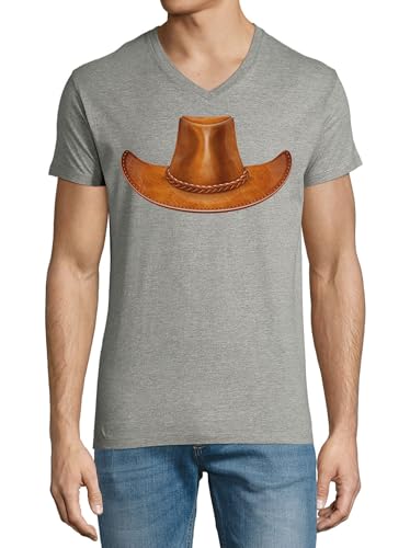 T-shirt col en V cowboy art en coton gris haut de gamme pour homme