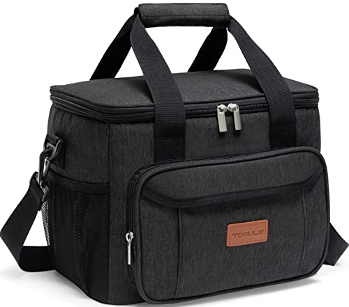 Tomule Insulated Lunch Bag For Men Women - 24-Can Large Leakproof Lunch Box - Easy Clean Reusable Cooler Bag - Soft Lunch Kits With Shoulder Strap (15L, Black) #TOP11