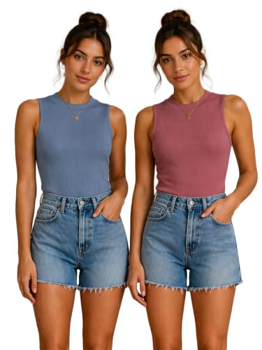 Image of Toochki Tops for Women Crop Top for Women's Tank Activewear Tee Casual Sports Cotton High Neck Camisole Pack of Two (2)