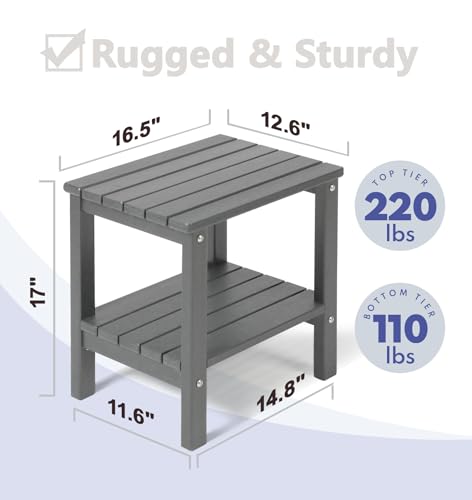 PASAMIC 2-Tier Adirondack Square Outdoor Side Table, HDPE Small Outdoor Table, Patio End Table for Patio, Pool, Backyard, Weather-Resistant (Grey) by PASAMIC - Image 2