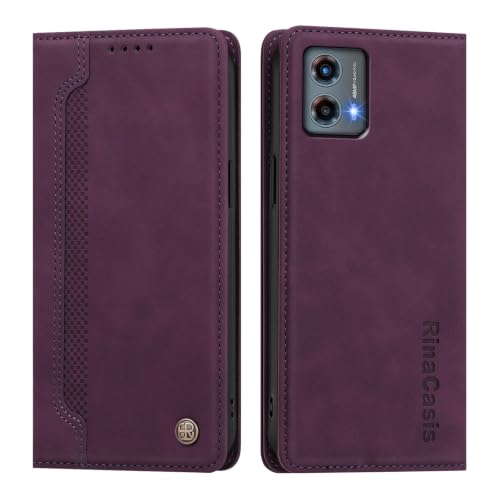 rongki Leather Case for Motorola Moto G (2023), Slim Fit Leather Folio Wallet Case with Magnetic Lock Card Holder Adjustable Kickstand Cover for Motorola Moto G (2023), Violet