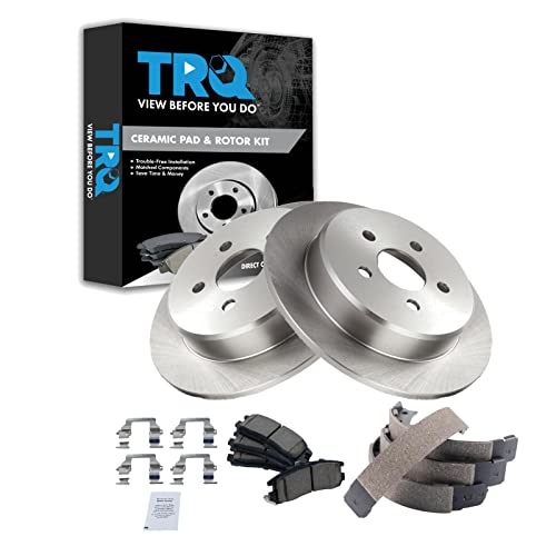 Image of TRQ Rear Brake Pad and Rotor Set Ceramic Parking Shoe Compatible with 2001 Chrysler Sebring