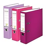Falken 3er Pack PP-Color Ordner, Made in Germany, 8 cm breit DIN A4 farbig sortiert Berry-Pastell Kunststoffbezug außen, Papierbezug innen, mit austauschbarem Rückenschild