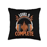 Level 5 Complete I 5 Birthday Headset Headphone Gaming Throw Pillow