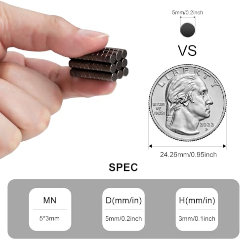 Image of rhinocats 120pcs Small Round Magnets，5x3mm Mini Magnets，Tiny Magnet for Crafts, Multi-Use for Fridge Office, DIY and Science (Black)