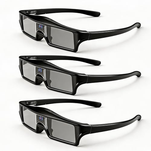 Image of DLP Link 3D Glasses, Rechargeable Active Shutter Eyewear Compatible with AWOL Vision LTV-3000 Pro and LTV-3500 Pro, Aetherion Pro and Max & Other DLP-Link 3D projectors (3 Packs)