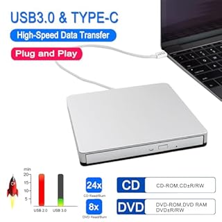 VikTck External USB-C SuperDrive DVD CD Drive Portable DVD CD Reader/Burner for Apple-MacBook Air/Pro/iMac/Mini/MacBook Pro/ASUS/DELL/Laptop with USB-C Port Plug and Play