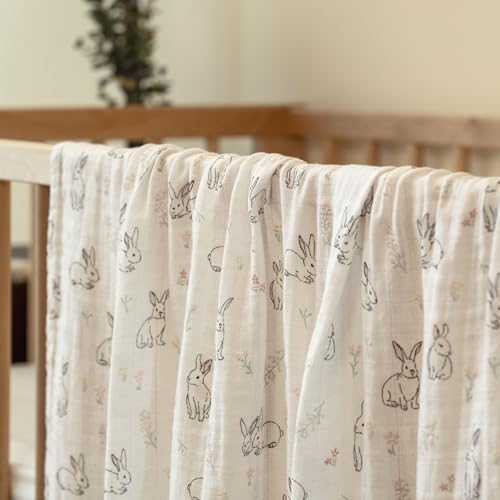 Image of GLLQUEN BABY Muslin Swaddle Blankets 2Pk Receiving Blanket Large 35 inch x 40 inch | Soft Cotton Baby Blankets for Girls Boys Breathable Nursery Swaddles for Newborns, Baby Essentials Shower Gift, Pink Rabbit