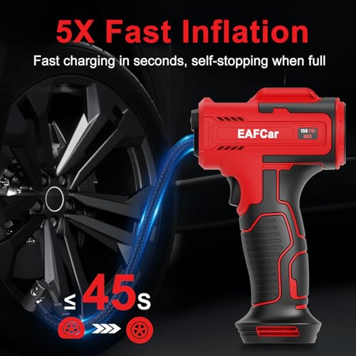 EAFCar Cordless Tyre Inflator Air Compressor,150PSI Electric Digital Display Portable Automatic Tyre Pump with LED Light & 3 Nozzle for Car, Motorcycle, Bike, Ball - Image 3