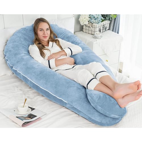 Image of U-Shaped Sleeping Pregnancy Pillow| Removable Washable Velvet Cover with Zipper| PregnoCare Fibre| Maternity, Nursing| Full Body Soft Support Bump, Head, Back, Shoulder, Hip, Legs & Belly (Royal Blue)