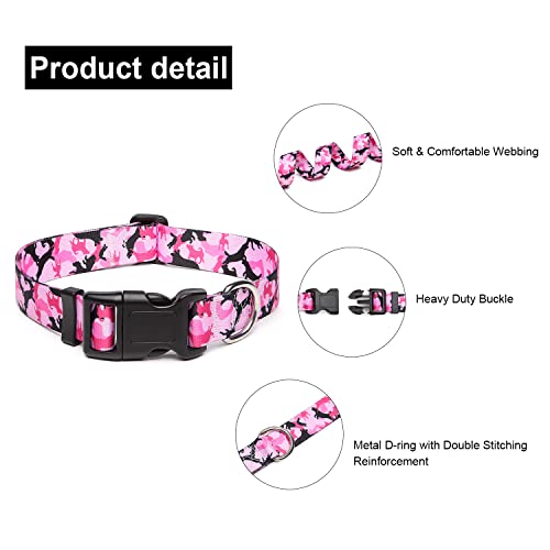 Suredoo Adjustable Nylon Dog Collar with Patterns, Soft Comfy Pet Collar for Small Medium Large Dogs (M, Dog Camouflage Pink) - Image 3