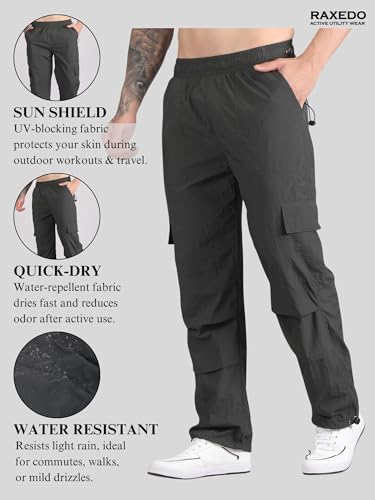 Image of Men's Water-Resistant Parachute Pants | Mens Bottom Wear | Cargo Pants for Men | Korean Pants for Man | Baggy Trackpants | Lightweight Multi-Pocket Utility Fit - Freedom to Move & All-Day Comfort