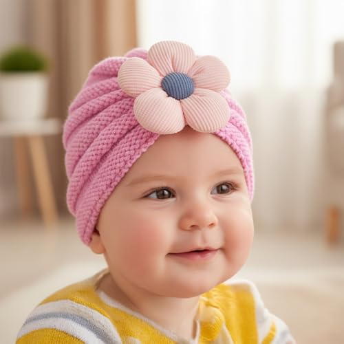 Image of SYGA Baby Cap Flower Wool Warm Knitted Streachable Hat Infant Toddler Baby Cap 0-3 Years