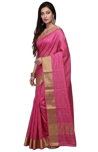 Radiant Fashion Bhagalpuri Handloom Pure Tussar Munga Silk Plane Saree with Elegant Plane Gold Zari Border (Wi