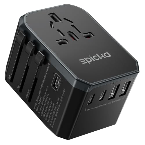 EPICKA Adattatore Universale da Viaggio con 3 USB-C e 2 USB-A, Nero