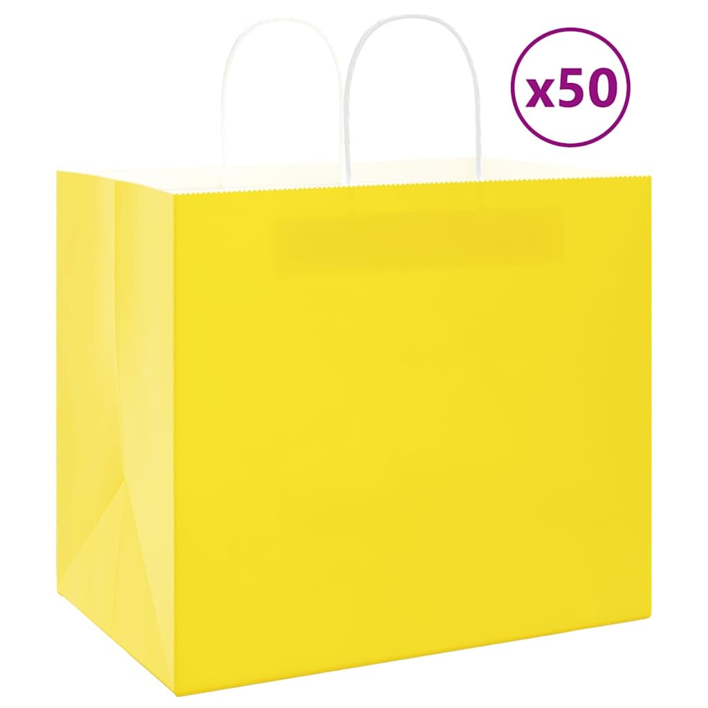 Sacchetti di carta 50 pezzi con manici gialli 32 x 22 x 28 cm