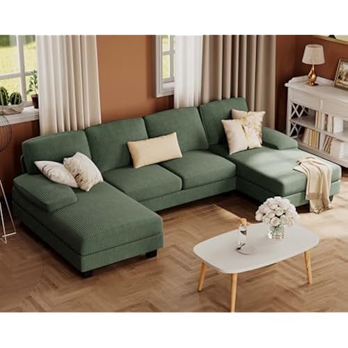 Furmax Sectional Couches for Living Room, Corduroy, Dark Green
