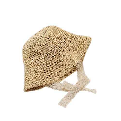 Handmade Crochet Kids Lace Straw Hat Summer Outdoor Sun Protective Fisherman Hat Bucket Cap