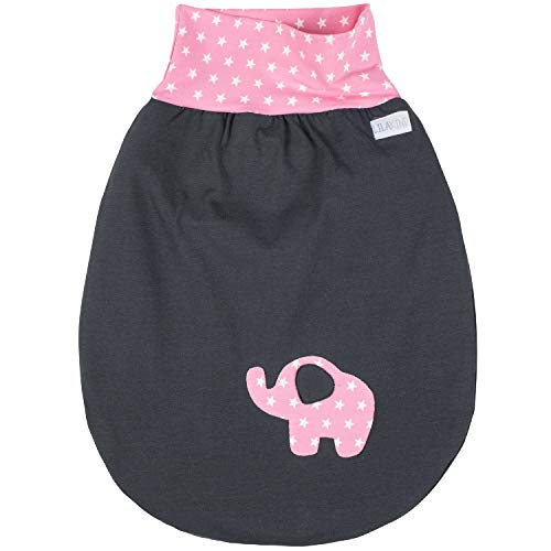 Lilakind Slaapzak trappelzak inbakerdoek hoogwaardig handwerk lente / zomer grijs roze sterren olifant