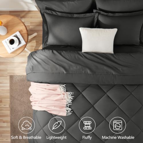 Image of CozyLux Super King Plus Comforter Set Dark Grey, 7 Pieces Bed in a Bag Comforter Set with Sheets, All Season Bedding Set with Down Alternative Comforter, Sheets, Pillowcases & Shams
