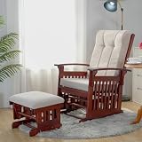 TOROWOOD Glider Rocking Chair for the Nursery with Ottoman, 3A Solid Rubberwood Frame, Smooth-Gliding Rocking...