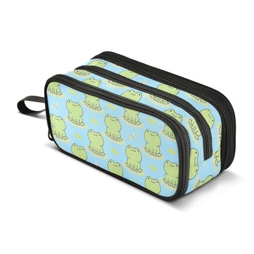 Image of ZAZYXTJ Frog Large Capacity Pencil Case 3 Compartment Pen Pouch Storage Canvas Makeup Bag for School Office Teen Girl Boy Men Women