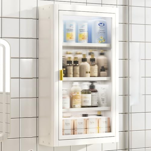 2-4 Layer Floating Bathroom Medicine Cabinet - Space-Saving Over Toilet Storage Organizer with 2 Acrylic Doors, No Drill Modern Black & White Finish for Cosmetics & Kitchen, 30x14x71cm