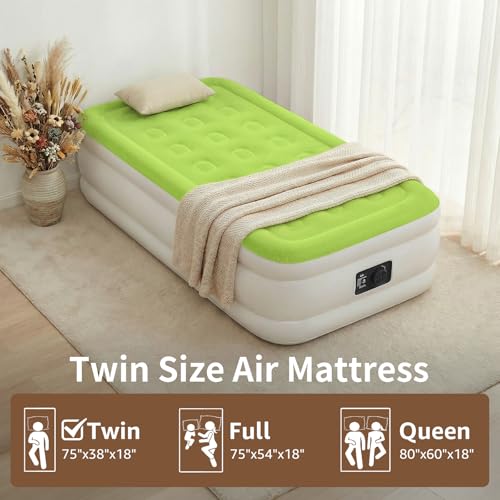 Image of YENING Size Air Mattress with Built in Pump Raised Double Blow up Bed Inflatable Camping Airbed Electric 18 Inch Tall (Twin, Twin)