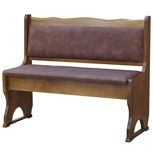 k koma Banco tapizado de madera de roble macizo, piel ecológica marrón (85)