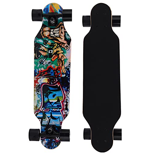 Longboard, Kids Skateboard Cruiser Skateboards, 8 Schichten Nordosthaple, Wärmeübertragungsmuster, Zum Pendeln, Kreuzfahrten, Schnitzen und Downhill -Reiten, für Anfänger