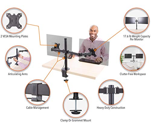 Stand Steady 2 Monitor Mount Desk Stand | Height Adjustable Double Monitor Stand With Desk Clamp| Full Articulation Vesa Mount Fits Most Lcd/Led Monitors 13-32 Inches (2 Arm Clamp) #TOP6