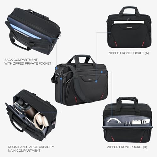 Image of KROSER Laptop Bag Premium Laptop Briefcase Fits Up to 17.3 Inch Laptop Expandable Water-Repellent Shoulder Messenger Bag Computer Bag for Travel /Business /Men /Women-Black /Red
