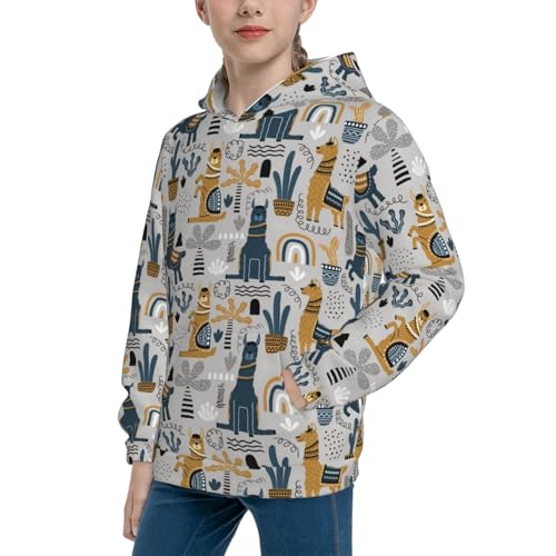 Llama and Cactus1 Kid Hoodies Boys Sweatshirts Girls Pullover with Pocket2