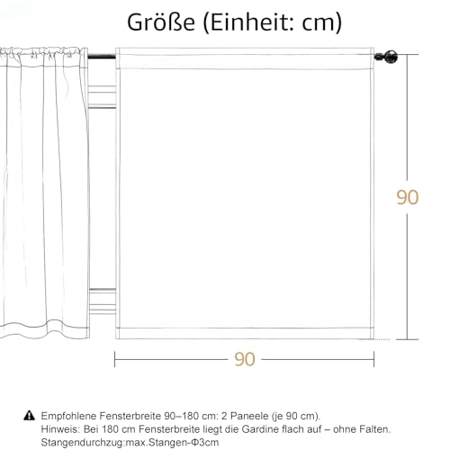 Miniatura 8 de Topick Cortinas Para Cocina De Lino Con Bolsillo Para Varilla Corta Filtración De Luz Aptas Para Salón Estilo De Casa De Campo Pequeñas Ventanas Beige Juego De 2 Unidades 90 X 90 Cm