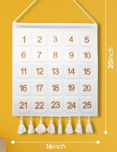 Felt Advent Calendar With Pockets (16” X 20”), Cream Christmas Calendar Countdown - Gold Embroider Numbers Photo Advent Calendar W/ 25 Small Pockets - Advent Calendars For Kids Chocolate & Candy #TOP1