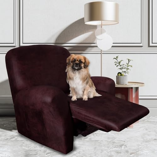 Image of ANARACHON Leather Like Recliner Chair Covers Heavy Duty, 4 Pieces Recliner Cover for Recliner Chair, Leather Cover for Recliner slipcovers Washable for Pets (Wine)