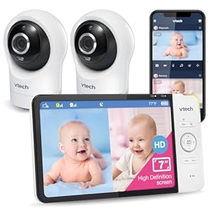 VTech Smart Babyphone mit 7"-HD-Farbbildschirm, WLAN, 2 Kameras mit 1080p-FHD-Kamera, kostenloser App, Schwenk-Neige-Zoom-Funktion, Schlafliedern, beruhigenden Klängen, Gegensprechfunktion: RM7764-2HD