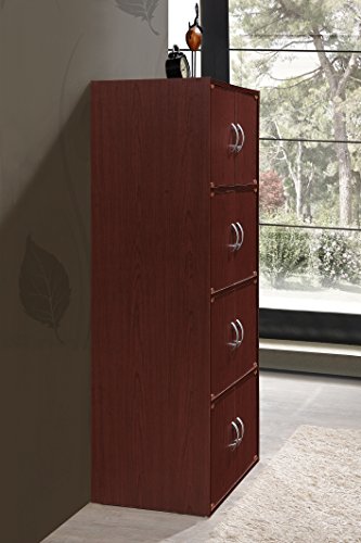 Hodedah Bookcase Cabinet, 4 Shelf, Mahogany #TOP2
