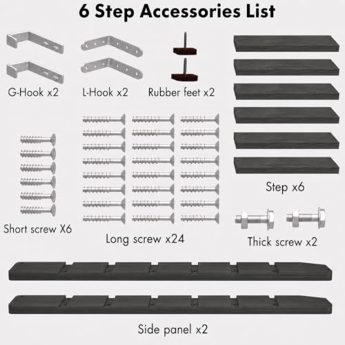 Image of 50 inch 55 inch 60 inch Black Wood Bunk Bed Ladder, Lofted /Dorm /RV Bed Bunkbed Ladders with 4in Extra Wide Steps and Non-Slip Pads, Replacement Wooden Ladder for Motorhome /Camping (Black, 67in /170cm)