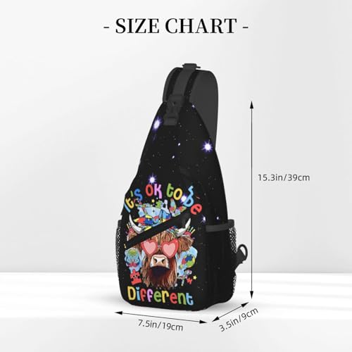 Highland Cow with Autism Puzzle Heart Sunglasses Sling Backpack Unisex Crossbody Chest Bag Shoulder Chest Bag For Women Men Hiking Travel3