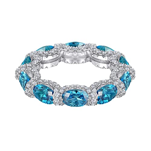 Womens Rings Sterling Silver Promise Rings for Her Oval Blue Cubic Zirconia Silver Ring Women Size 5-9