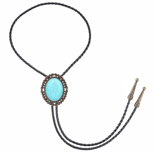 Image of Jeilwiy Bolo Tie for Men Real Stone Westwern Cowboy Ties Silver Bolos Women Leather Necktie Gift for Birthday Christmas