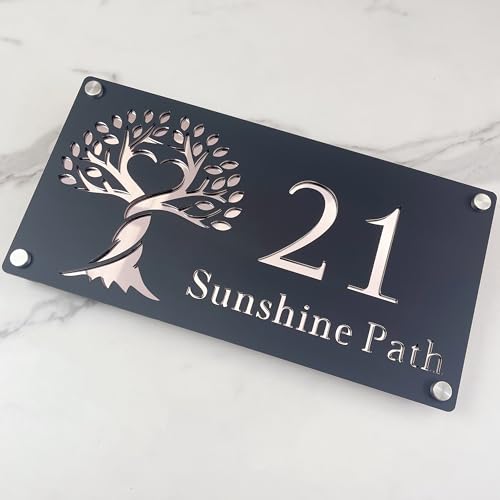 Custom Tree of Life Acrylic Address Sign - Personalized Outdoor Floating House Plaque - Waterproof Family Name Plate for Wall, Gate, Fence, Mailbox or Garden Deco