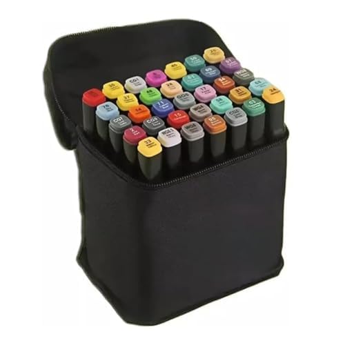 Kit de Canetinhas Ponta Dupla para Colorir – Estojo com Marcadores Coloridos Permanente (36 Cores) com Estojo Organizador Preto - Canetinhas para pintar Bobbie Goods