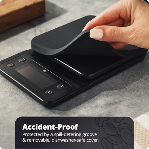 Greater Goods Coffee Scale with Timer – 0.1g Precision Digital Coffee & Espresso Scale for Pour-Over, Coffee Bean Weighing, Barista Brewing, Waterproof Cover, 3kg Capacity (Onyx Black)