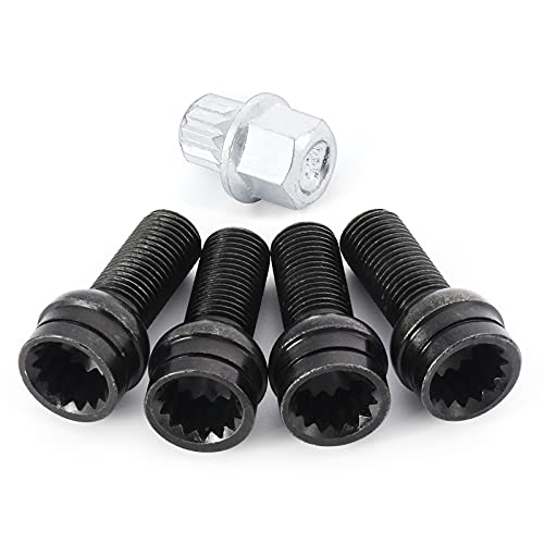 4 Pièces M14 * 1.5MM Boulon de Roue en Acier Noir avec Verrouillage à clé de Sécurité Boulons de Roue écrous Kit pour Au-di Go-lf Je-tta