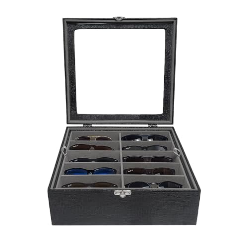 Estojo Porta Óculos 20 Casulos Preto Com Interno Aveludado Cinza Caixa Organizador Maleta para Óculo