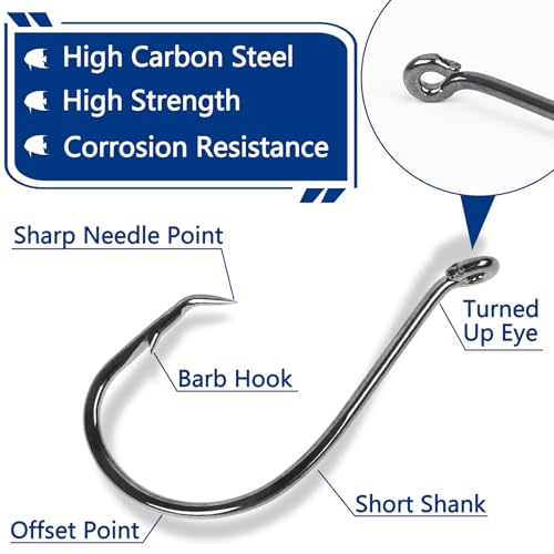 Image of Circle Fishing Hooks 2X Strong Customized Offset Sport Circle Hooks Black High Carbon Steel Barbed Sharp Octopus Saltwater Hooks Size 6-10 /0